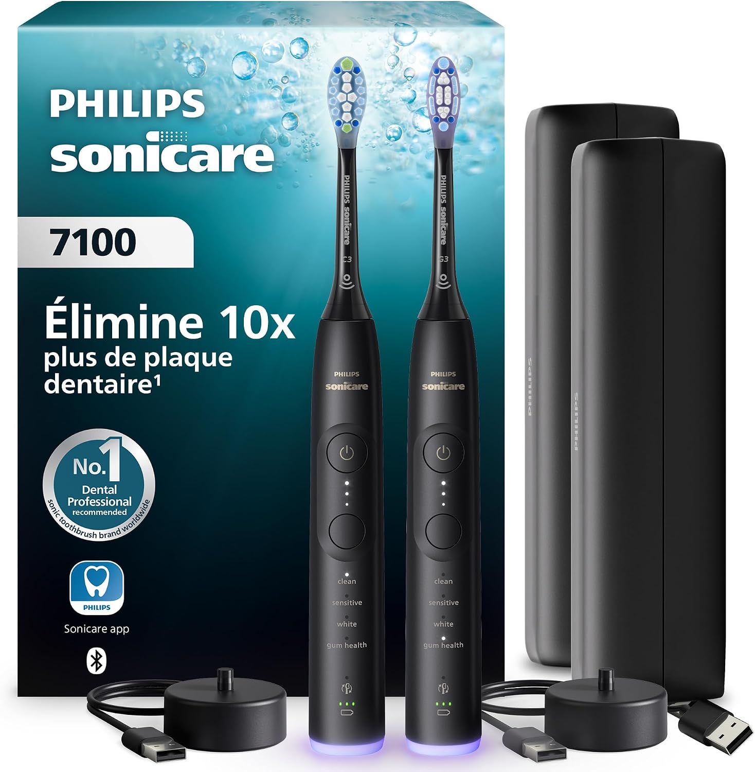 Detalle de Philips Sonicare 7100 (HX7429/03) : brosse à dents électrique sonique connectée, pack de 2