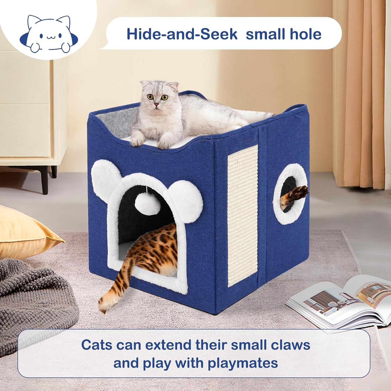 Thumbnail 2 de Casa Gatos Interior 40×40×40 cm Azul