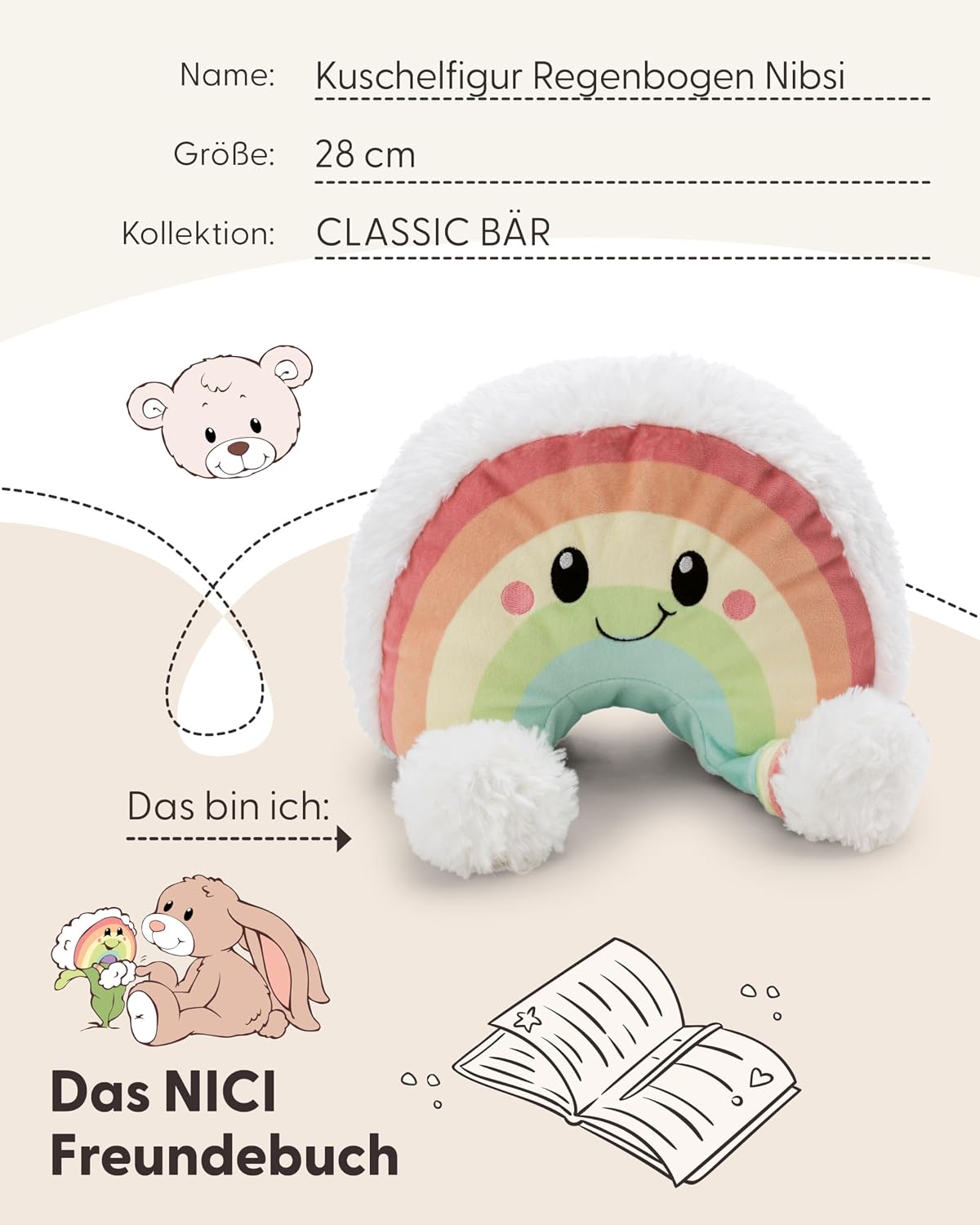 Detalle de NICI Kuschelfigur Regenbogen Nibsi, 28 cm – weiche Plüschfigur zum Kuscheln & Spielen