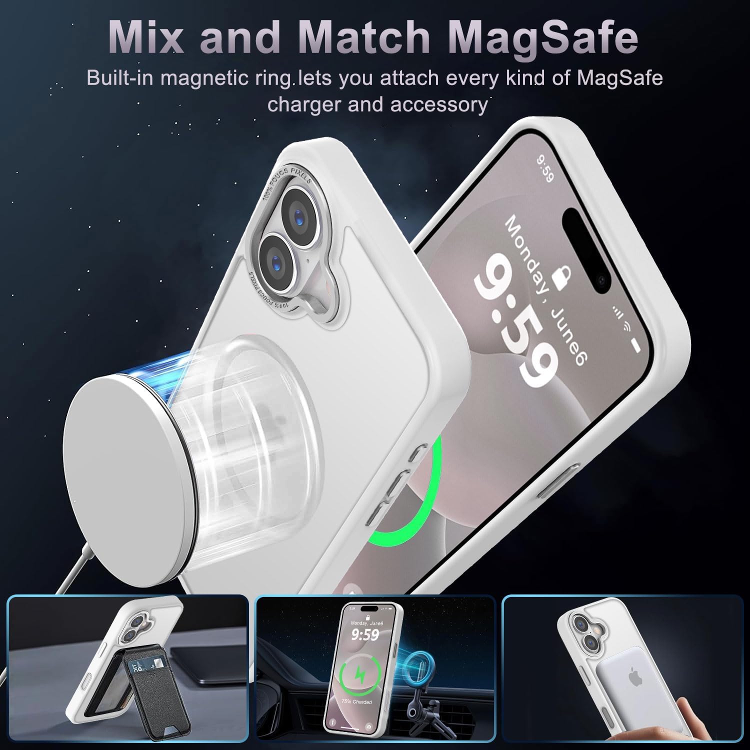 Detalle 2 de Newfuture iPhone 16 Case with Magnetic 38‑Magnet System — 13 ft Drop Protection, MagSafe Compatible, Frosted White
