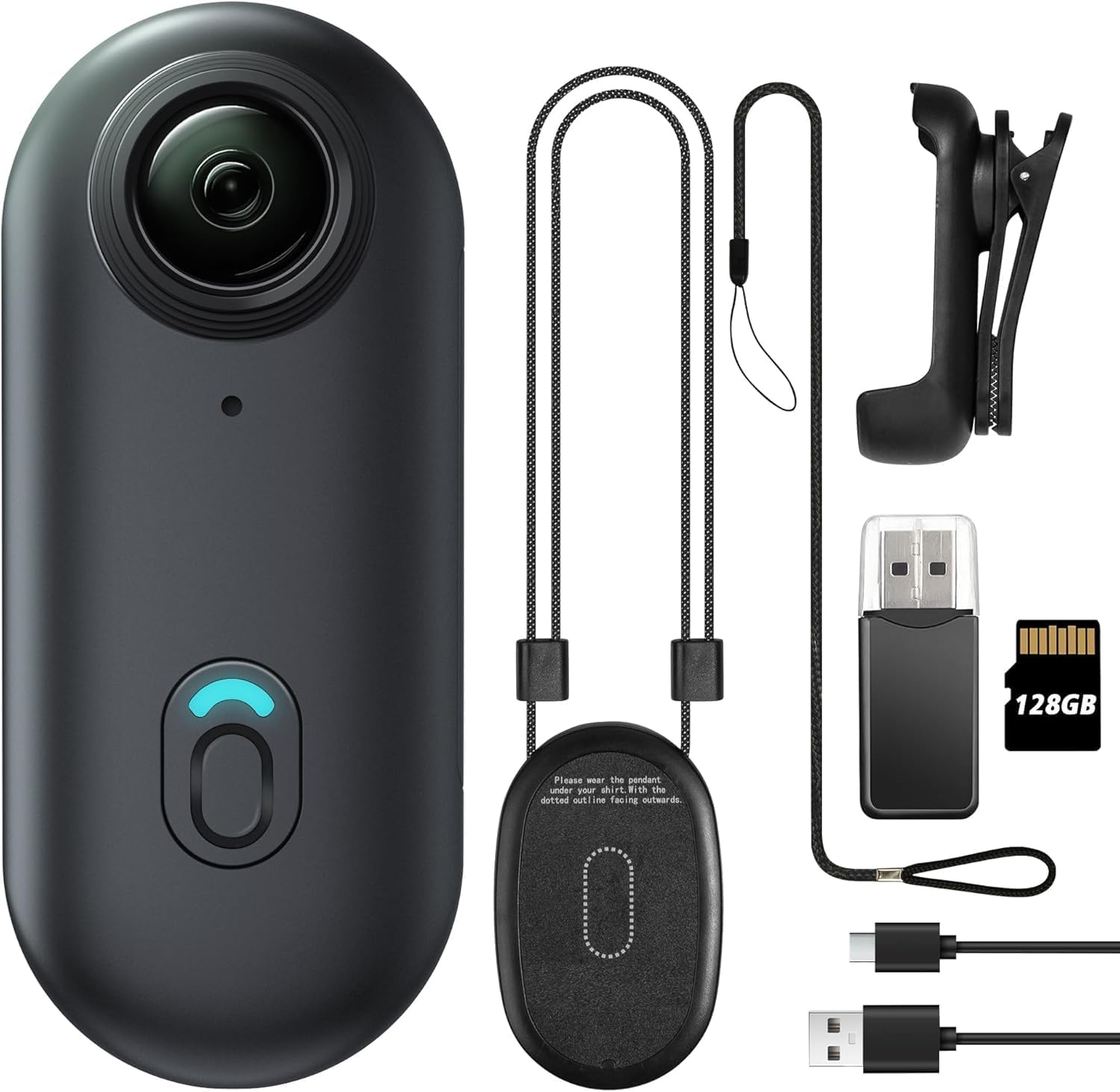 Detalle de Meoilkolnm 4K 128GB Mini Body Camera (Thumb Size) with Magnetic Pendant & 360° Clip, Black