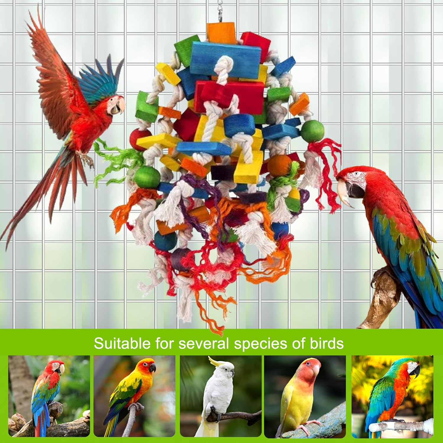 Detalle de MQUPIN Large Parrot Toys: Strong Chewing Wooden Blocks for Large & Medium Birds