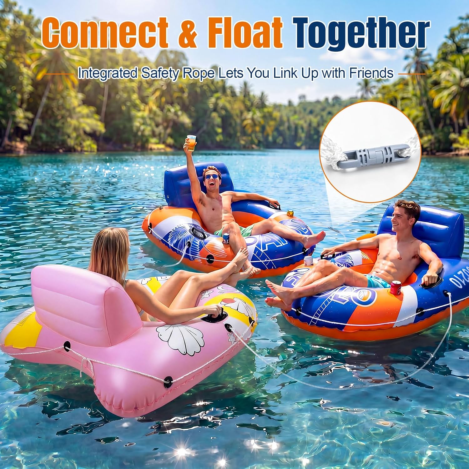 Detalle 2 de PAFOLO River Floats for Adults — 53” Heavy-Duty River Tube with Cup Holders, Mesh Seat & Safety Features