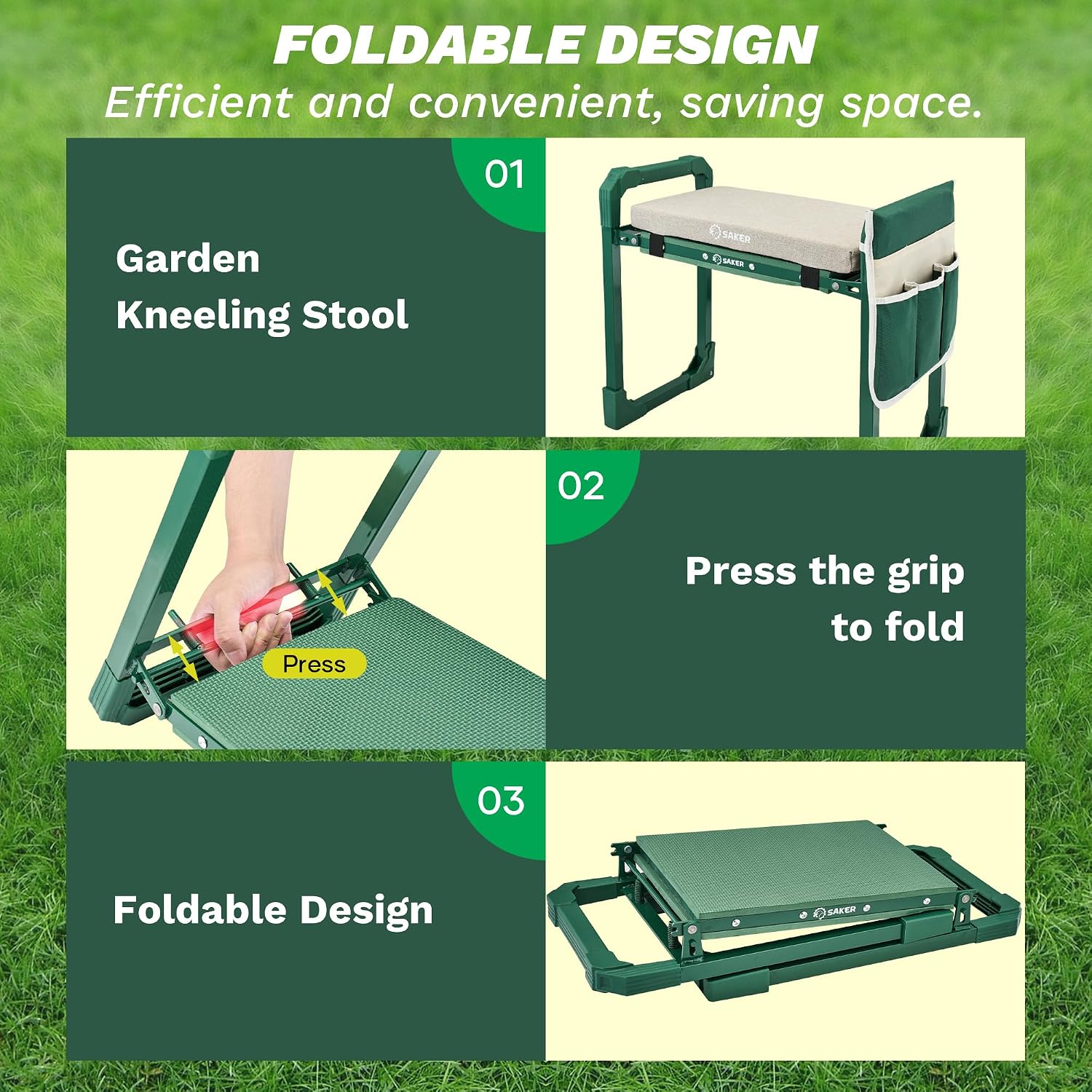 Thumbnail 5 de Saker Garden Kneeler and Seat Foldable Gardening Stool with Extendable Legs & Thickened Pad