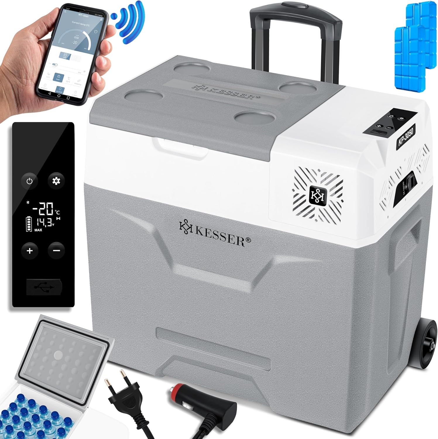 Detalle de KESSER Kompressor Kühlbox 50 L mit APP-Steuerung – mobile Kühl- und Gefrierlösung für Auto, Lkw und Boot