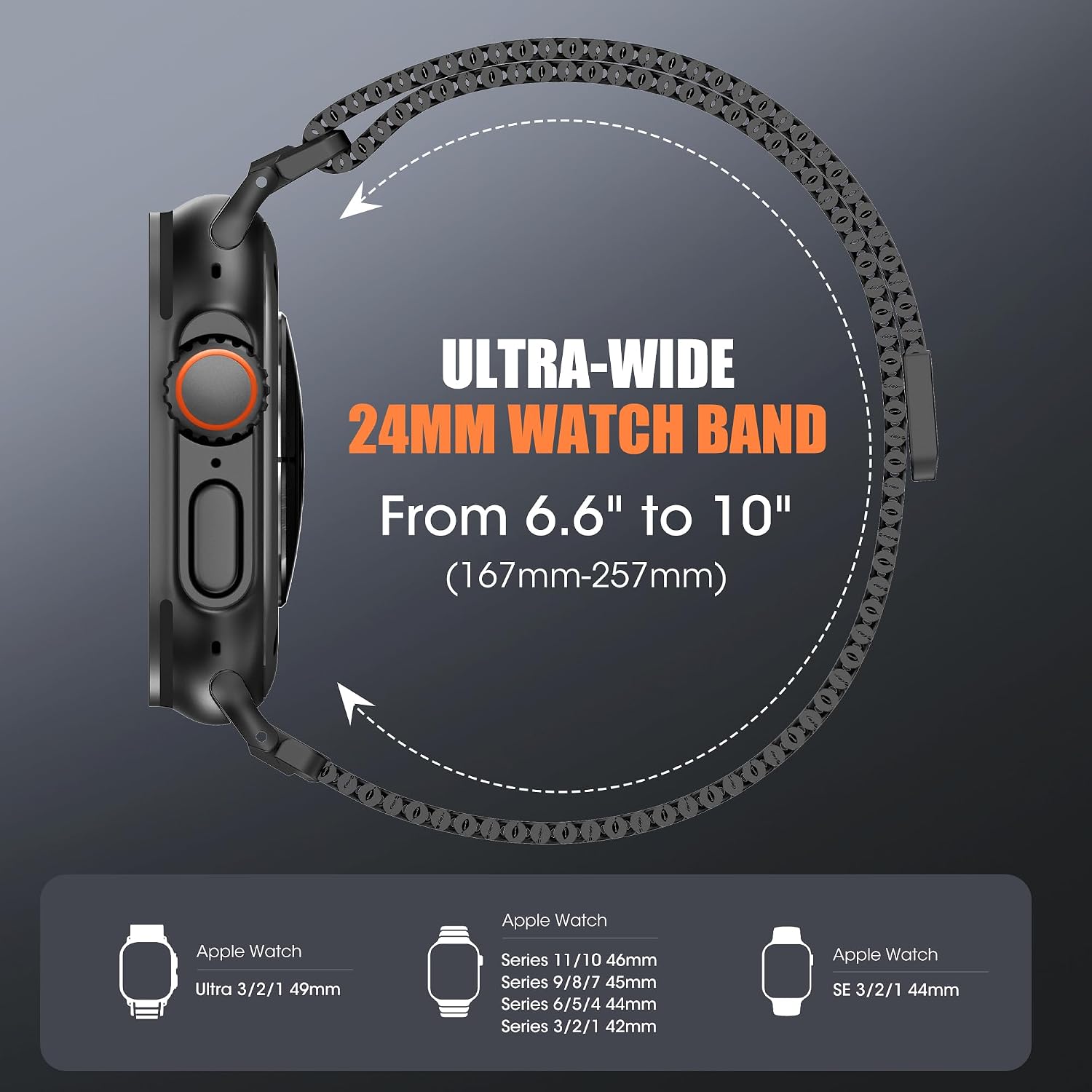 Detalle 2 de Milanese Loop Compatible for Apple Watch Ultra 3/2/1 — 24mm Ultra-Wide Stainless Steel Rugged Mesh Band