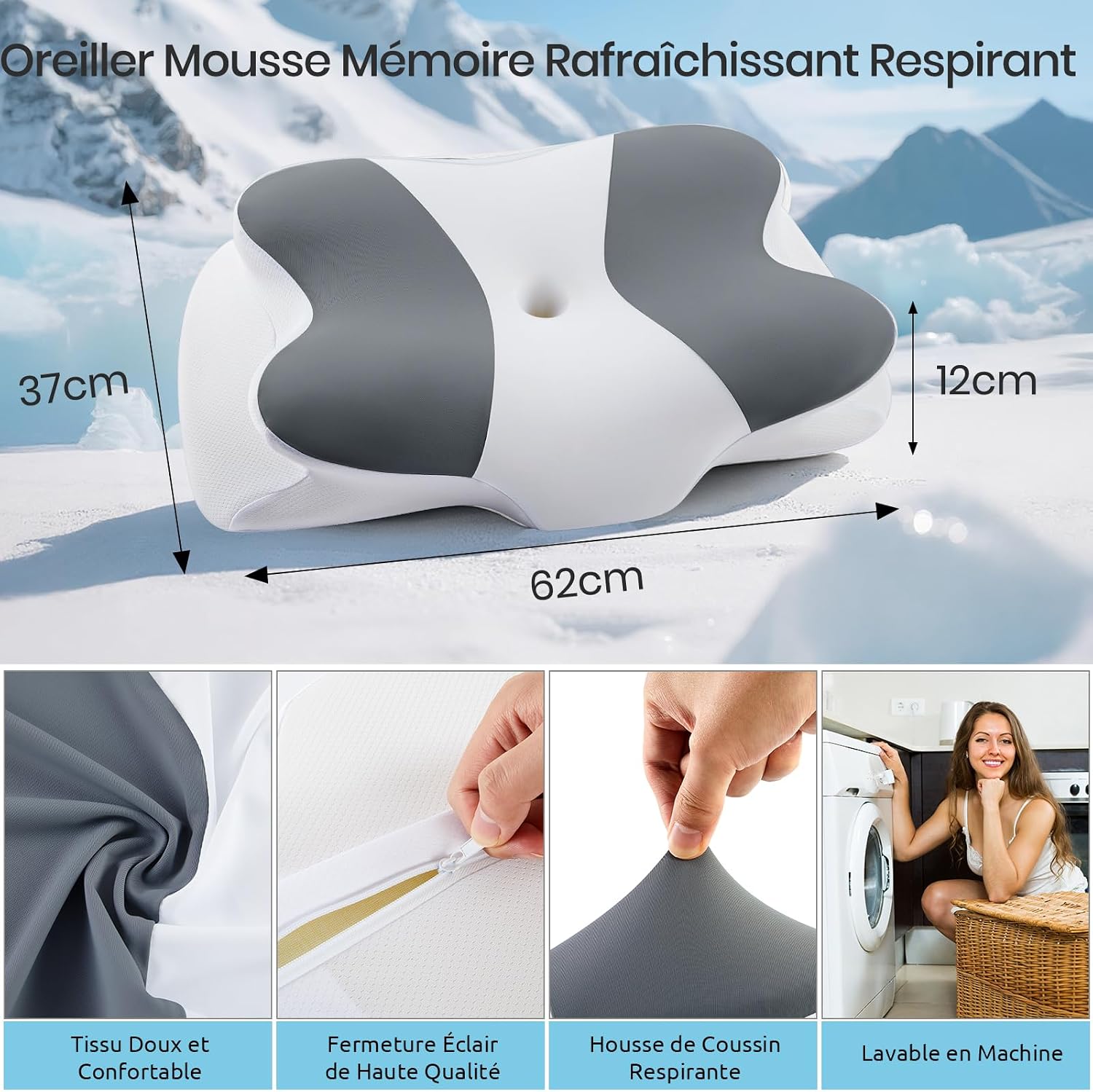 Detalle de DONAMA Memory-Foam Nackenkissen – ergonomisch geformtes Kissen für Seiten-, Rücken- und Bauchschläfer