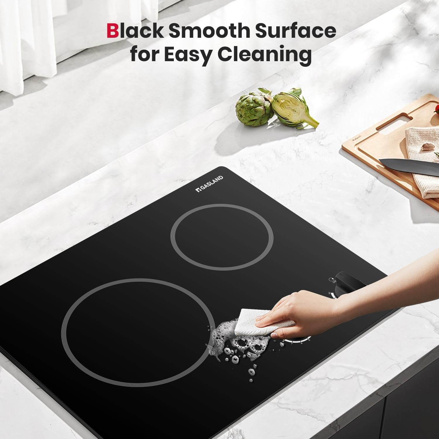 Detalle de GASLAND Pro CH1212BS 21-Inch Built-In Electric Cooktop, 2 Burners, 9 Heat Levels
