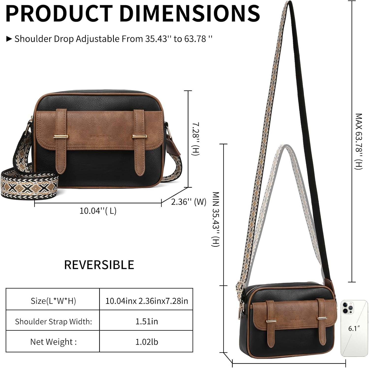 Thumbnail 5 de SENDEFN Small Crossbody Bag for Women – Leather Handbag with Adjustable Wide Strap