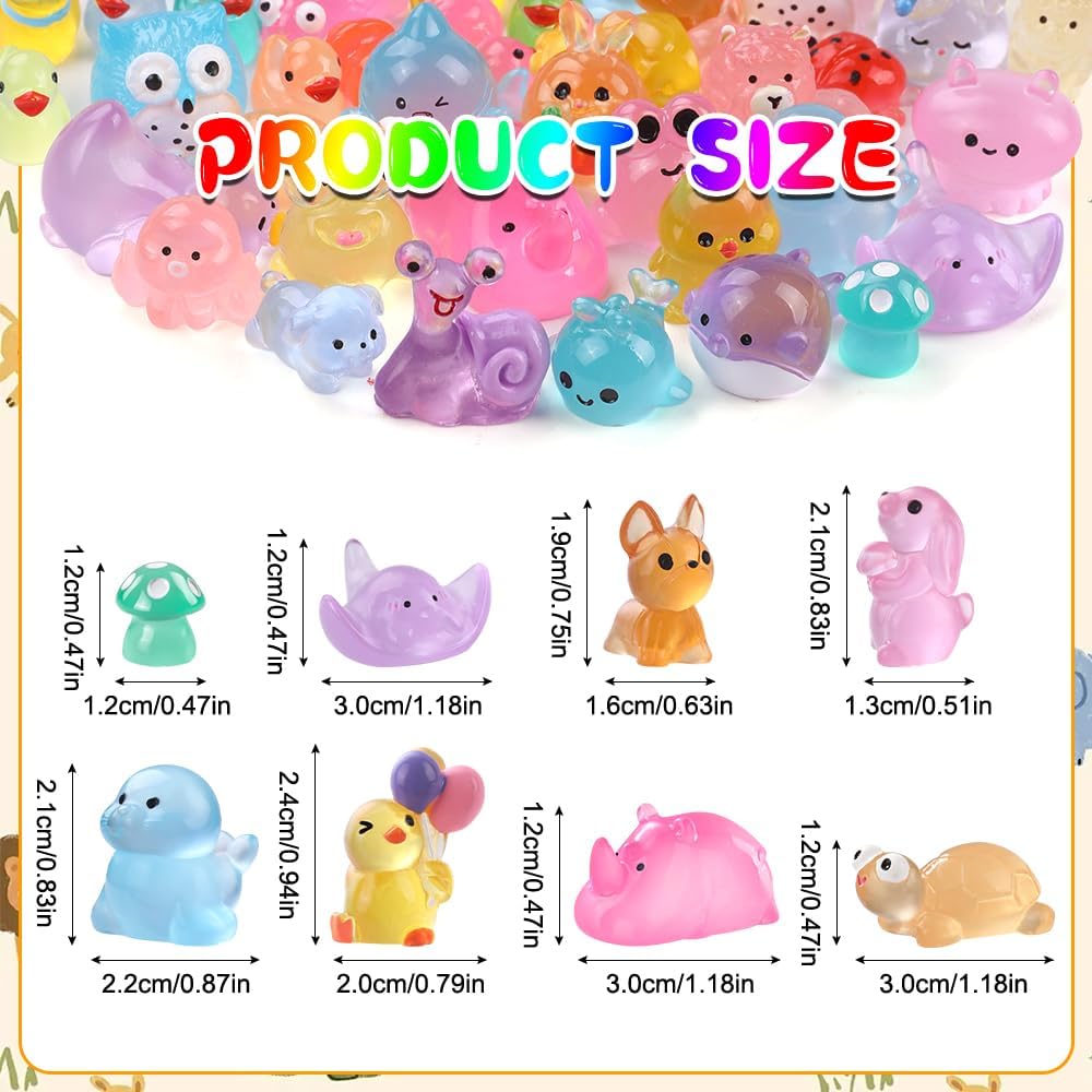 Detalle 2 de DIYDEC 206pcs Mini Luminous Resin Animals: Glow-in-the-Dark Miniatures for DIY Decor and Party Favors