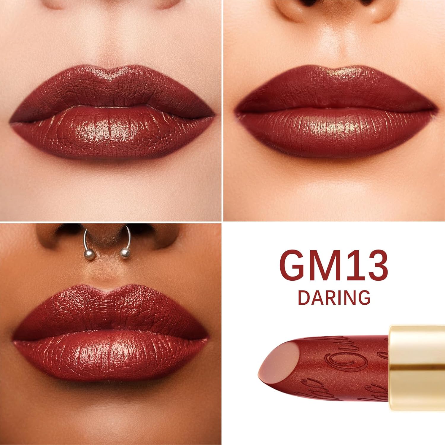 Detalle de OULAC Lippenstift Metallic Glanz Finish – Rot, langanhaltender Glitzer-Lippenstift (4,3 g, GM13)