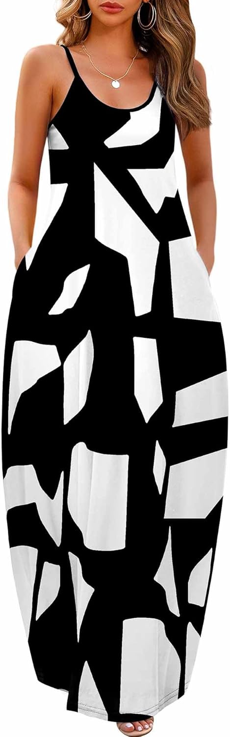 Detalle de Wolddress Women's Maxi Dress with Pockets (2026) – Adjustable Straps, Floor-Length, Plus Size