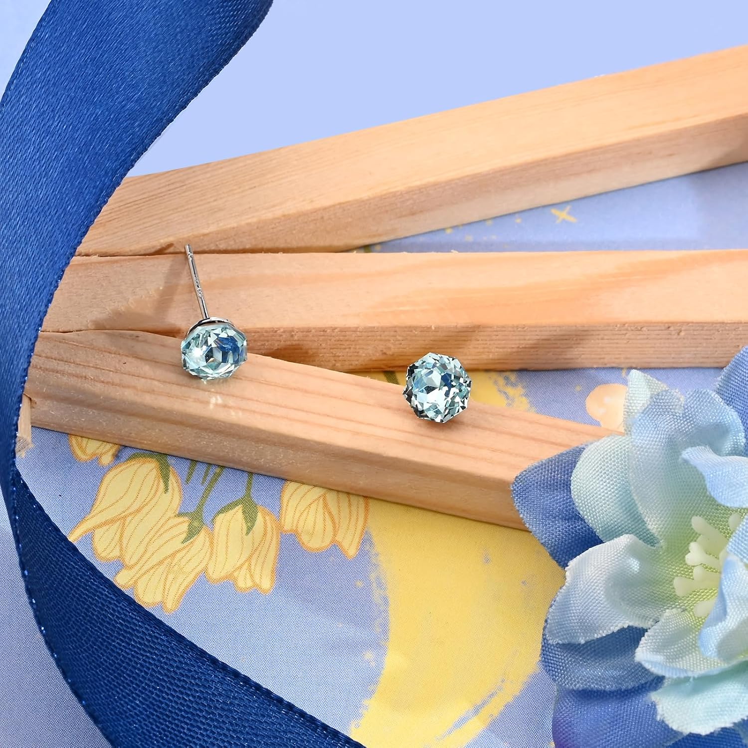 Thumbnail 4 de Weviway Sterling Silver Aquamarine Octagon Stud Earrings (7mm) – March Birthstone