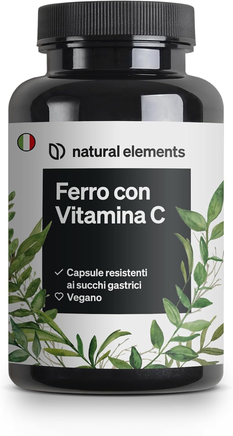Detalle de Natural Elements Integratore Ferro 20 mg (bisglicinato ferroso) con 42 mg vitamina C naturale – 180 capsule vegane