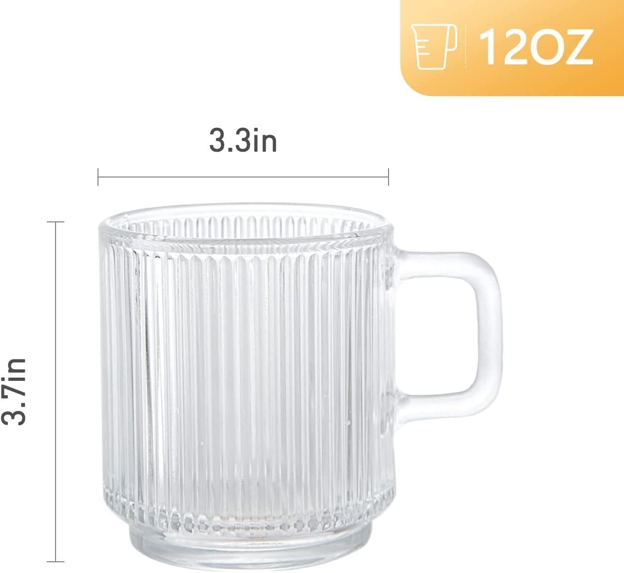 Thumbnail 1 de D.M DESIGN·MASTER 6-pack 350ml Glass Coffee Mugs with Handle – Vertical Stripe