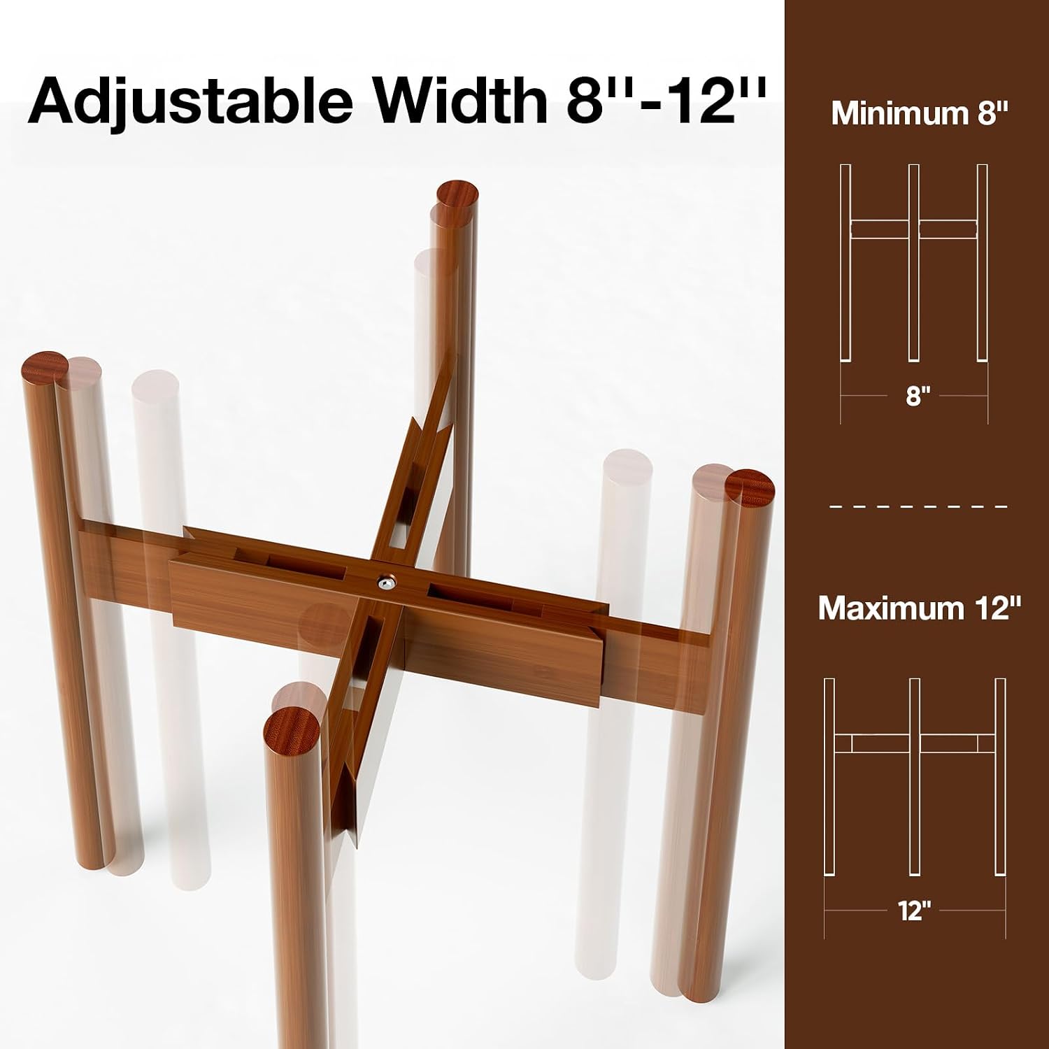 Thumbnail 1 de MUDEELA Indoor Bamboo Plant Stand, Adjustable 8–12-Inch Width, Dark Brown