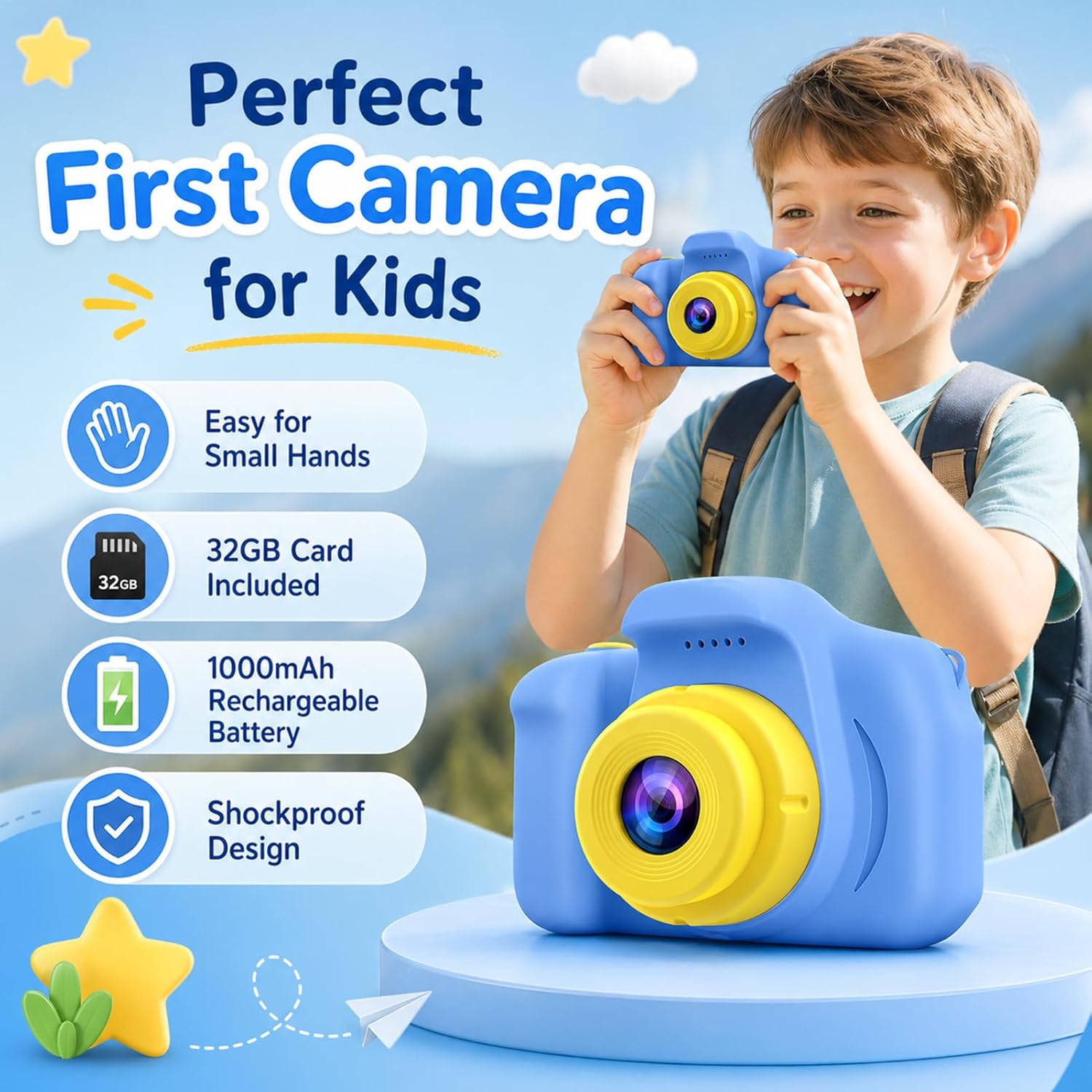 Detalle de Kids Camera for Boys Age 3-8 (32GB SD Card Included) 1080P HD Video & 2.0-Inch LCD Toy Camcorder