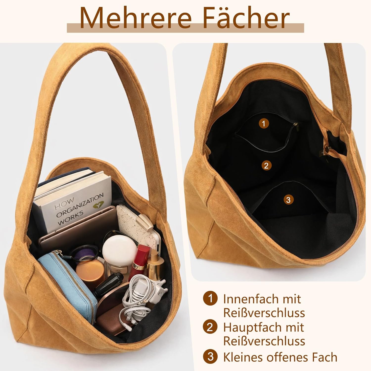 Thumbnail 5 de Gluckstar Handtasche Damen Groß – Künstliche Wildleder Tasche, eleganter Shopper für Arbeit, Freizeit und Reisen
