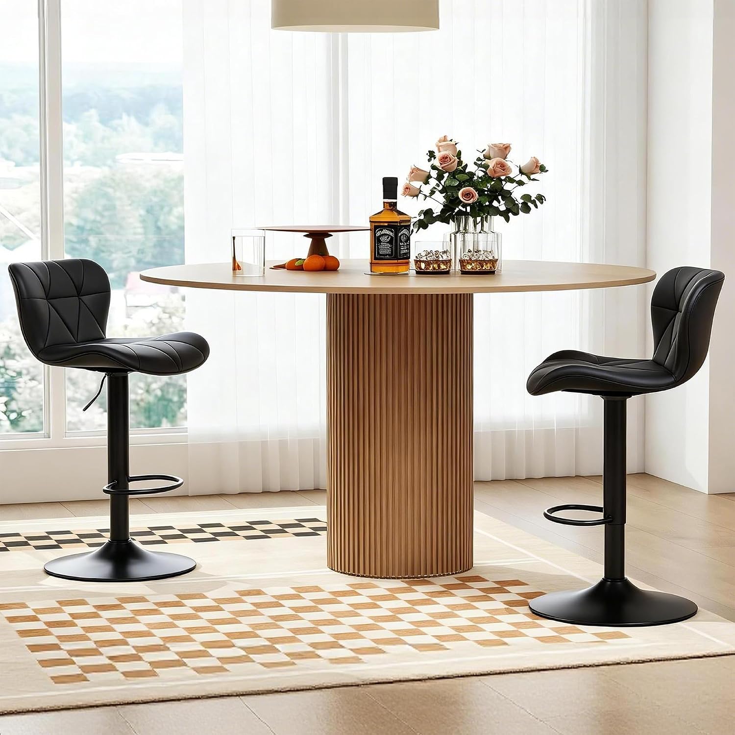 Thumbnail 6 de Flysky FS-6041BBK Height-Adjustable Swivel Bar Stool, Black Faux Leather