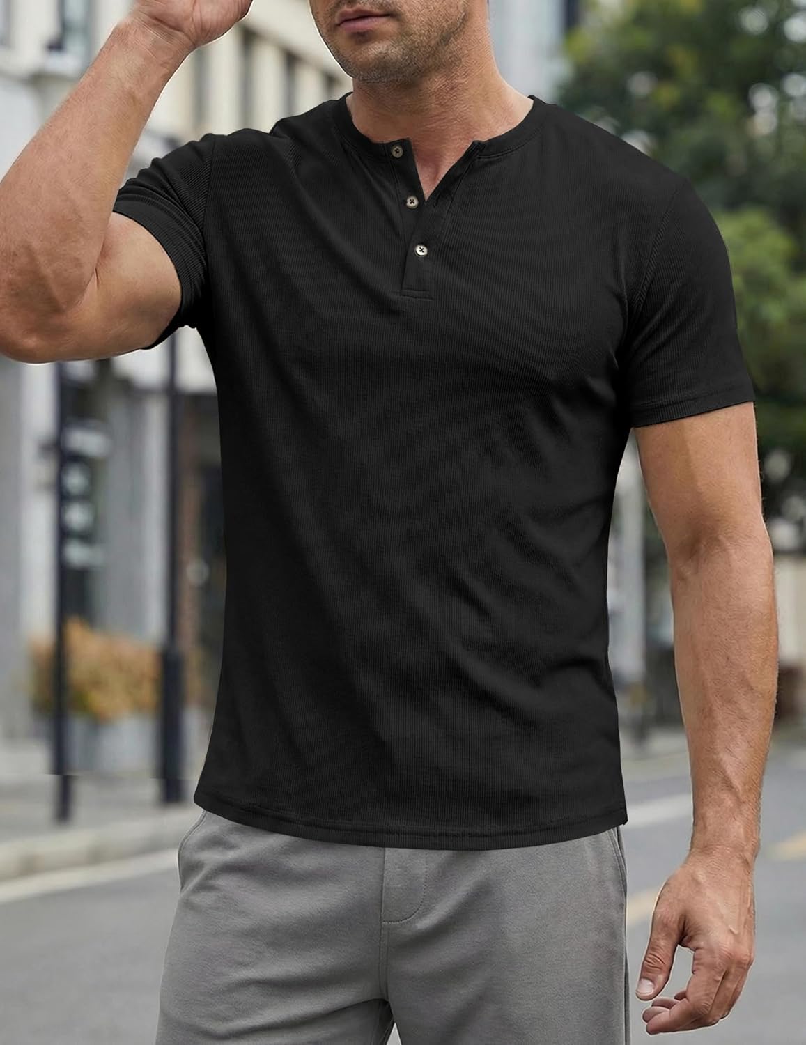 Thumbnail 1 de JMIERR Men's Muscle Slim Henley Shirts – Crewneck Longline Tee for Gym & Everyday Wear