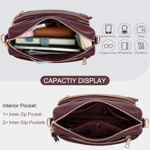 Detalle de HILAEX Cross-Body Bag for Women, 4 Zip Compartments and Adjustable Strap