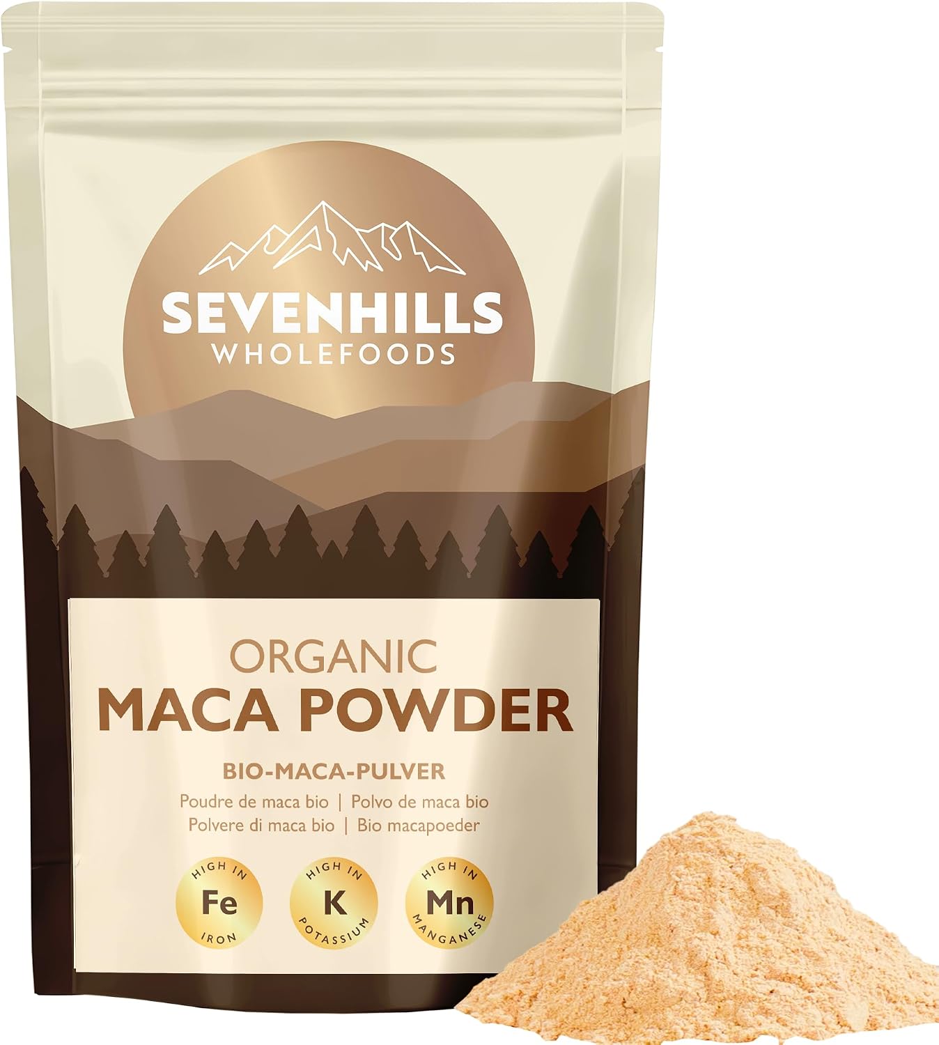 Sevenhills Wholefoods Roh Maca Pulver Bio 500 g – Gelb, Rot und Schwarz aus Peru