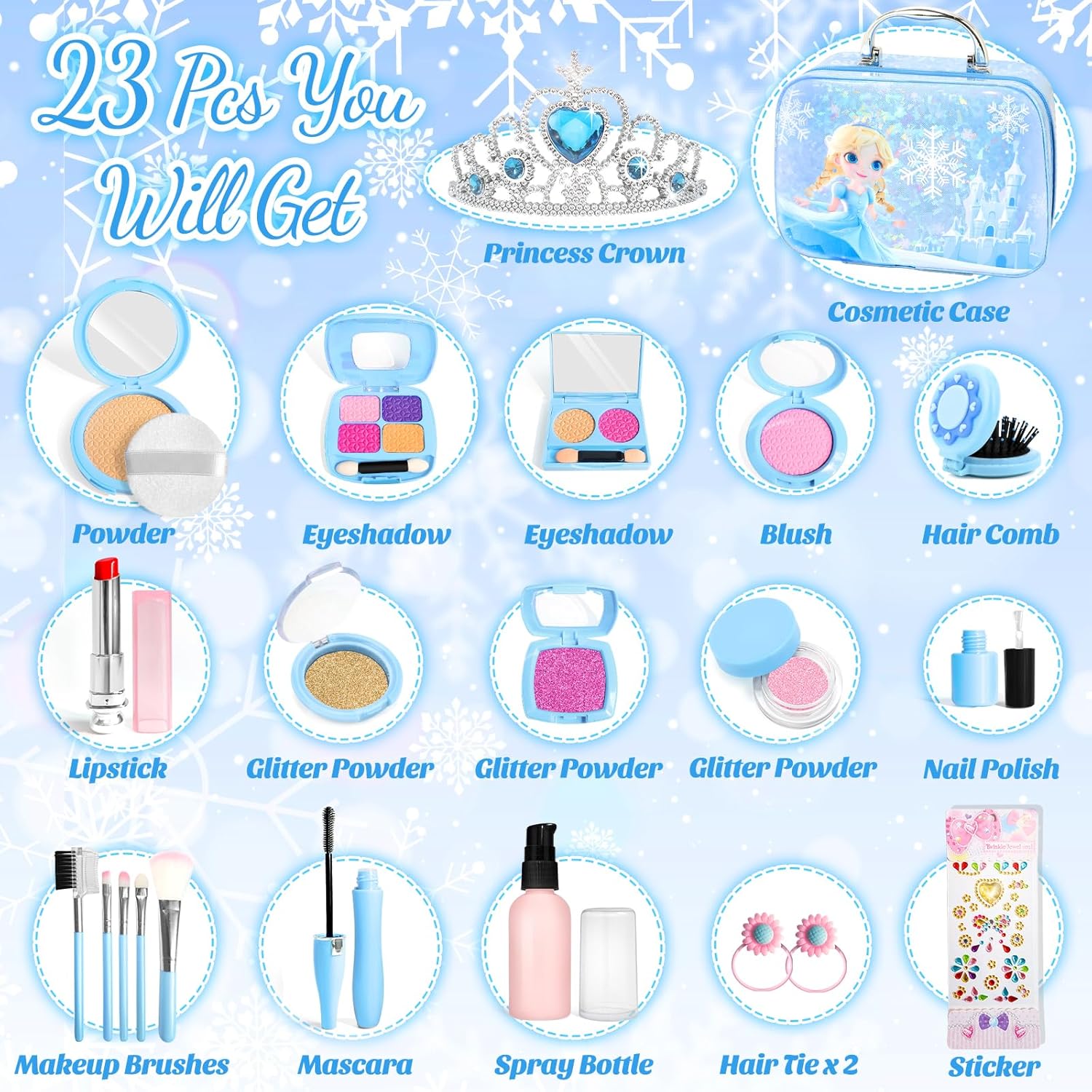 Detalle de INNOCHEER Pretend Makeup for Toddlers Toy Play Makeup Set (Ages 3–5) — Frozen-Themed Fake Makeup