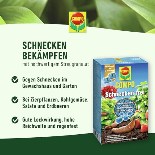 Detalle de COMPO Schnecken-frei Streugranulat – 4x225 g (900 g) gegen Nacktschnecken, regenfest, für bis zu 1800 m²
