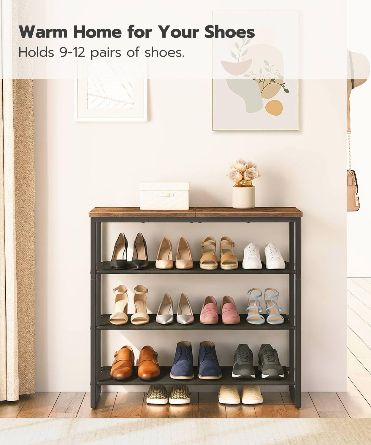 Detalle 2 de HOOBRO BF47XJ01G1 4-Tier Shoe Rack for 12-16 Pairs 👞