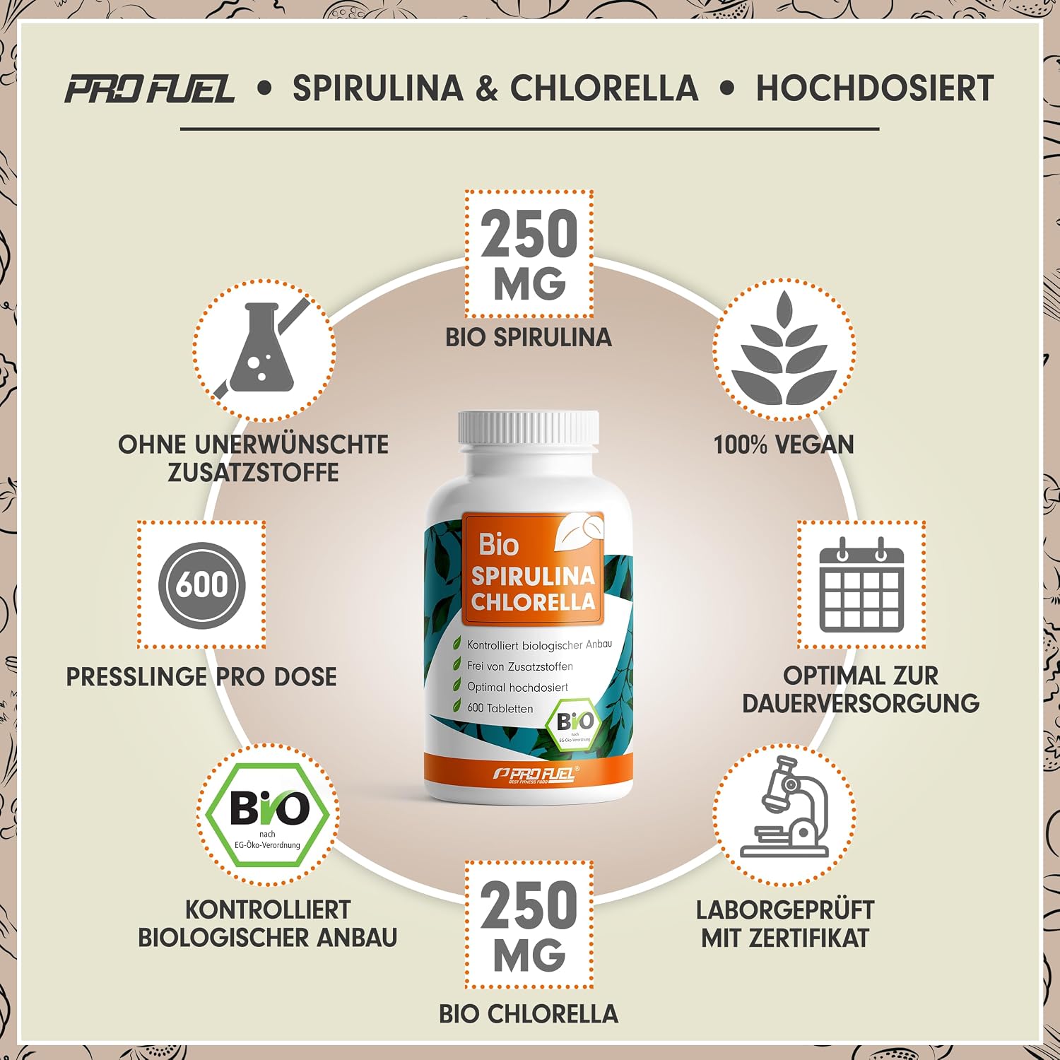 Detalle 2 de Bio Spirulina & Chlorella Presslinge 600x — 3000 mg Spirulina