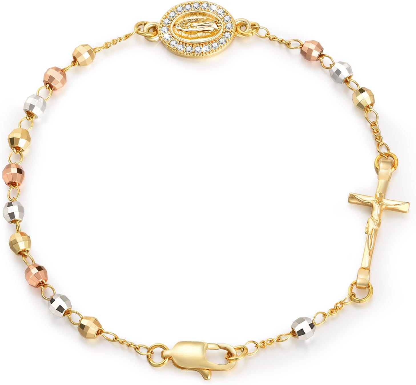 VNOX Rosenkranz Armband Damen – Katholisch, Maria Anhänger, Kreuz Glaubensschmuck, religiöser Armreif