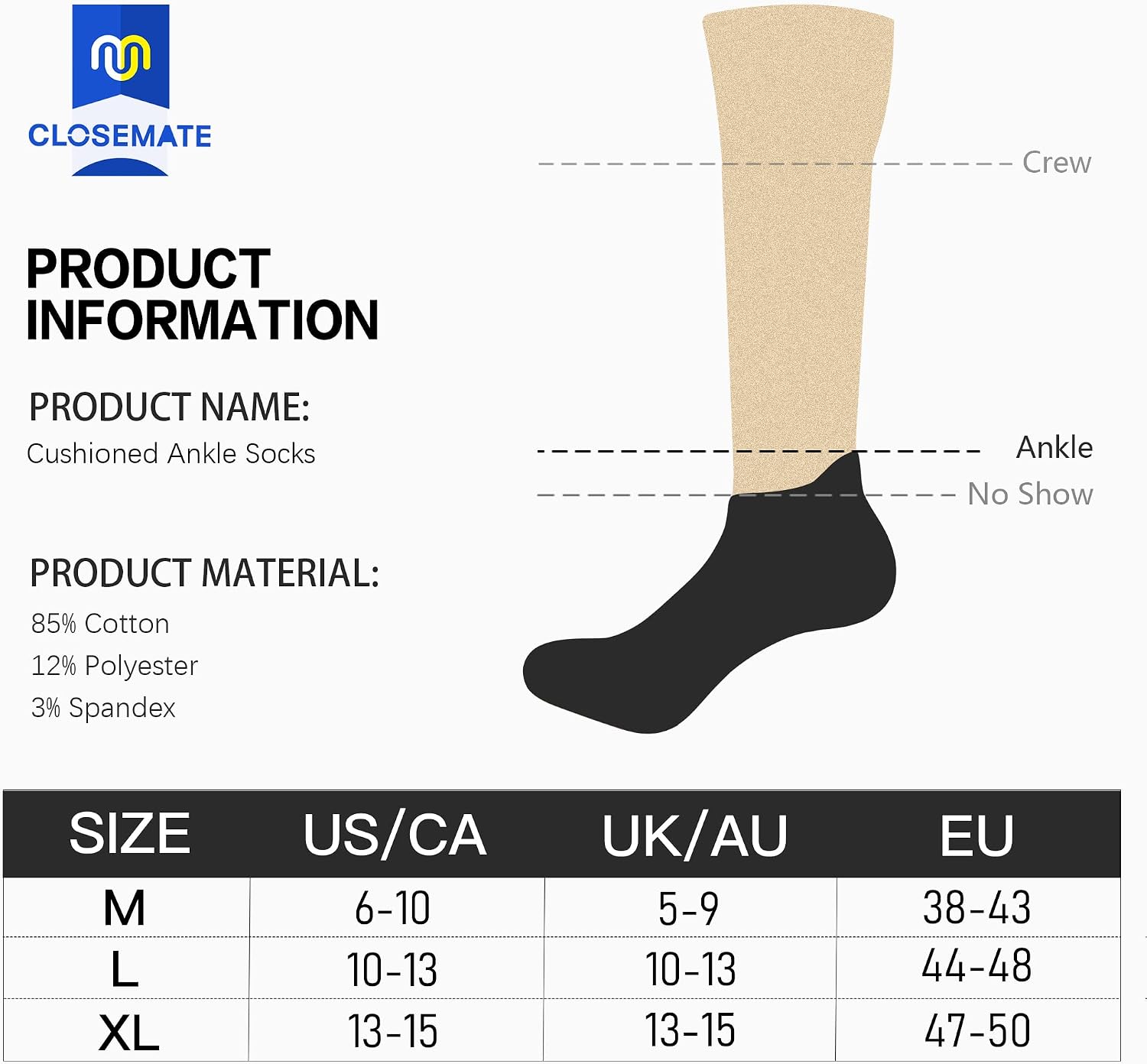 Thumbnail 5 de CLOSEMATE 7 Pairs Ankle Trainer Cushioned Sports Socks (Breathable, Non-slip Tab) – Multipack for Men & Women