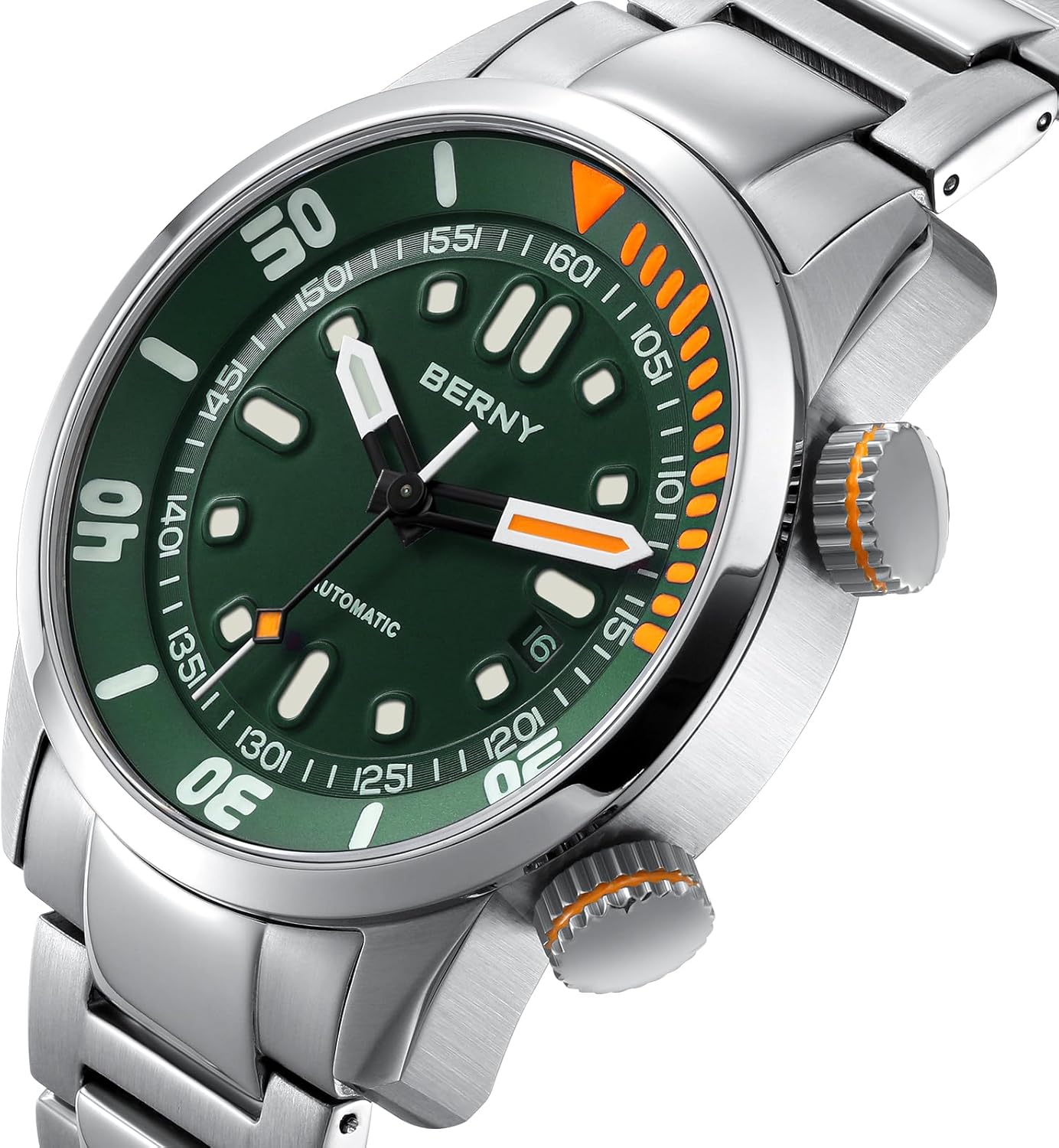 Detalle 2 de BERNY Automatikuhr für Männer 200M Taucheruhr – Saphirglas, Edelstahlband, Leuchtkraft