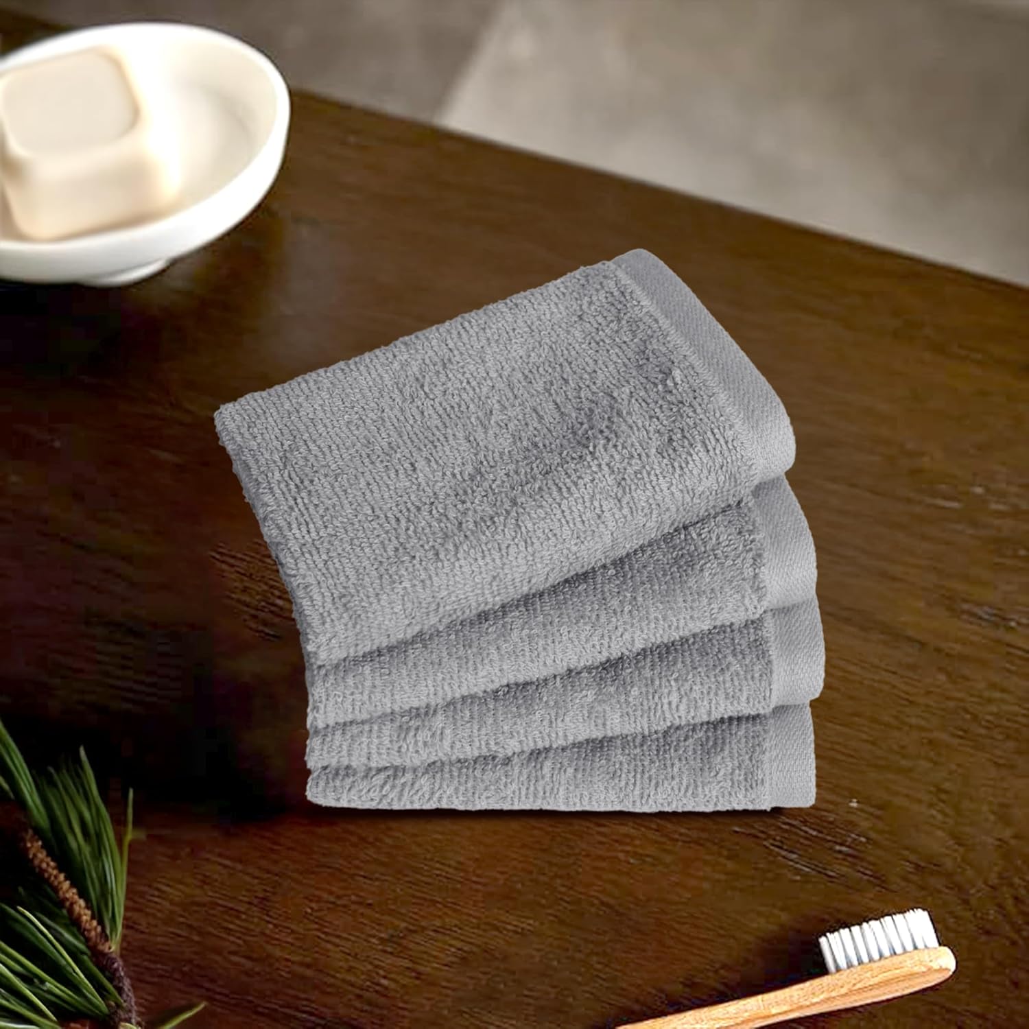 Detalle de Amazon Basics 12-Pack Face Towel Set, 30 x 30 cm, 100% Cotton, Grey