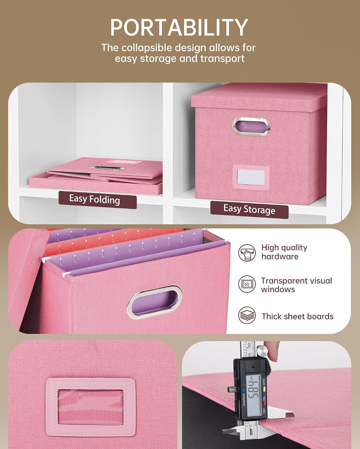 Detalle 2 de Oterri AM03118 File Organizer, Foldable Letter/Legal File Box, New Pink