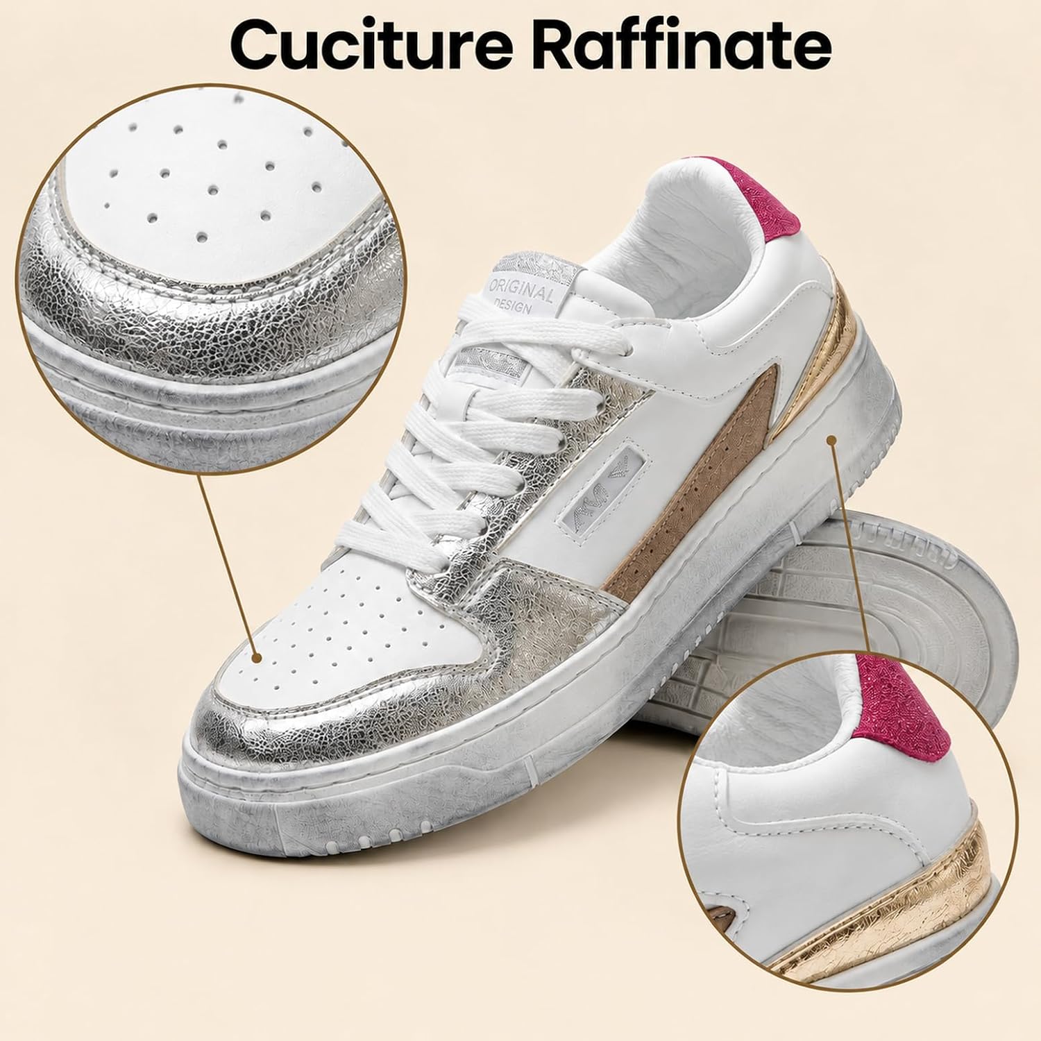 Detalle de JOMIX damessneakers met veters voor wandelen, casual gebruik en fitness