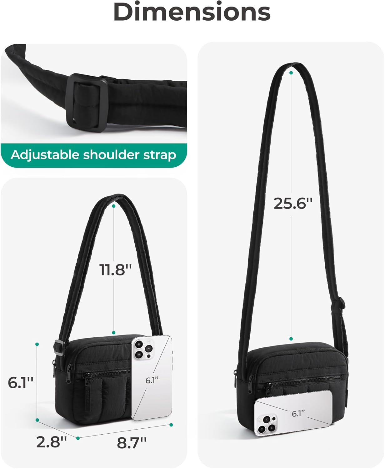 Detalle de bagsmart Umhängetasche Damen Crossbody Bag Klein – Leichte, wasserdichte Tasche mit RFID-Schutz (150 g, 22 x 7 x 15,5 cm)