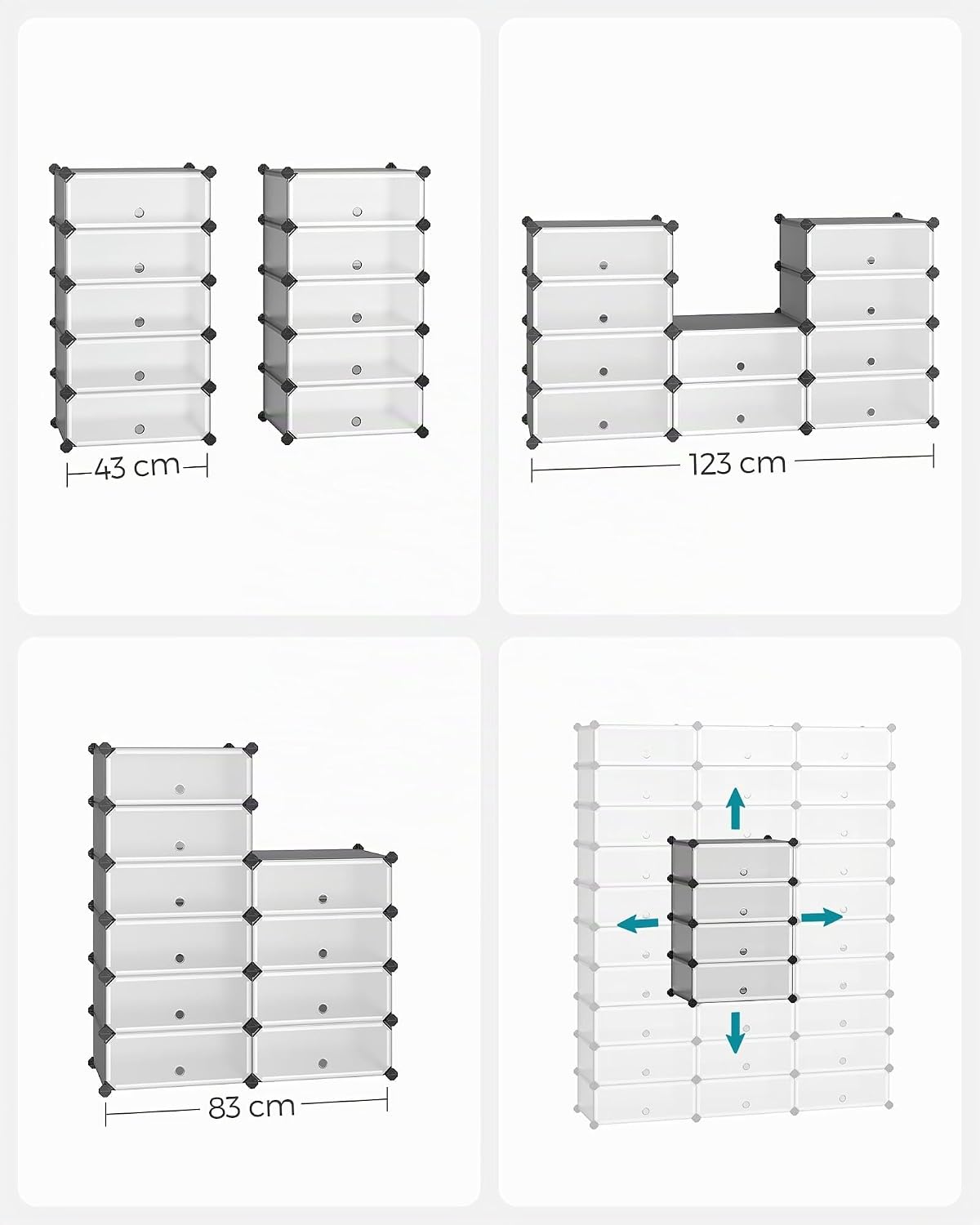 Detalle de SONGMICS Scarpiera 10 Scomparti LPC010G01 – Scaffale porta scarpe modulare in plastica grigio