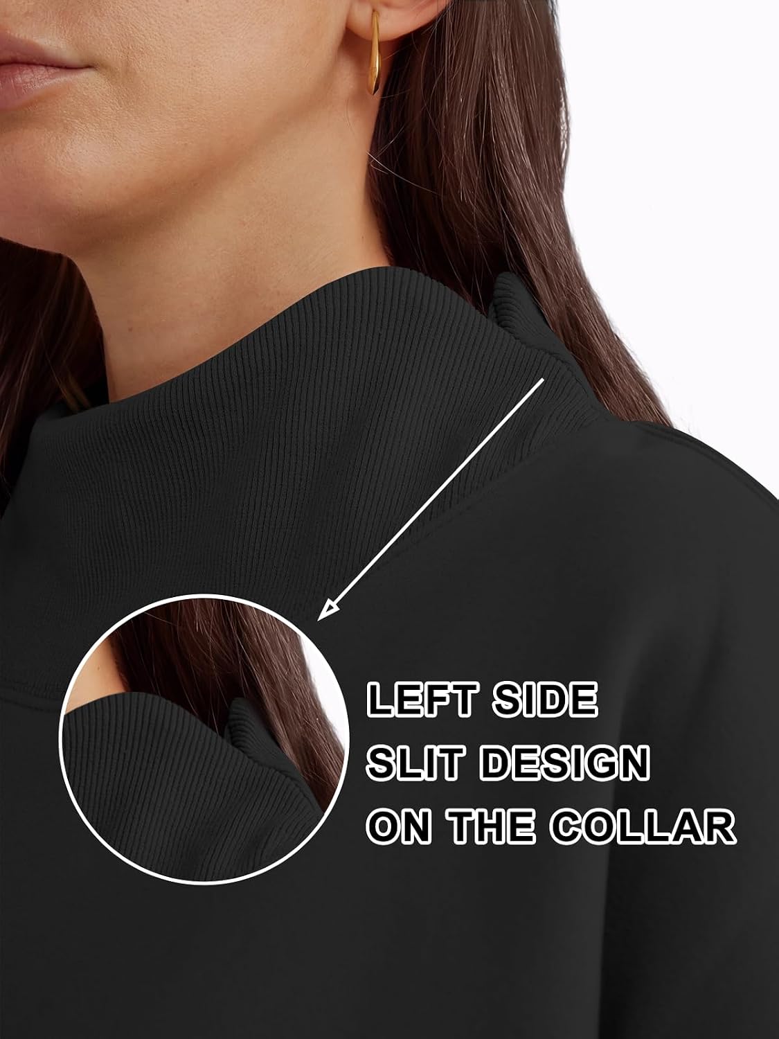 Detalle de Trendy Queen Women's Mock Neck Oversized Sweatshirt – Cozy, Versatile Fall Pullover