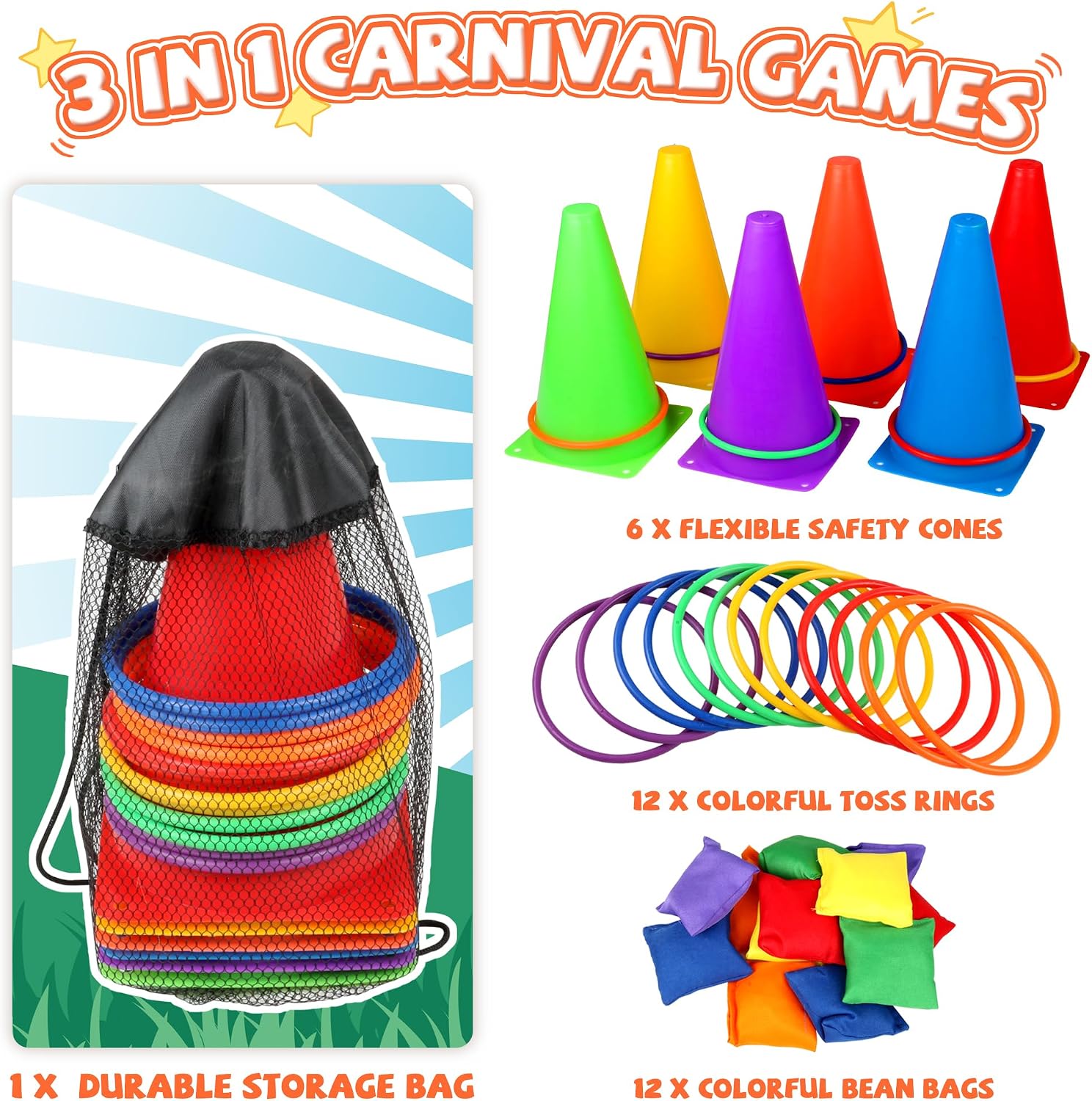 Thumbnail 1 de 31 PCS Outdoor Carnival Games: 3 in 1 Bean Bag Ring Toss Set for Family Fun