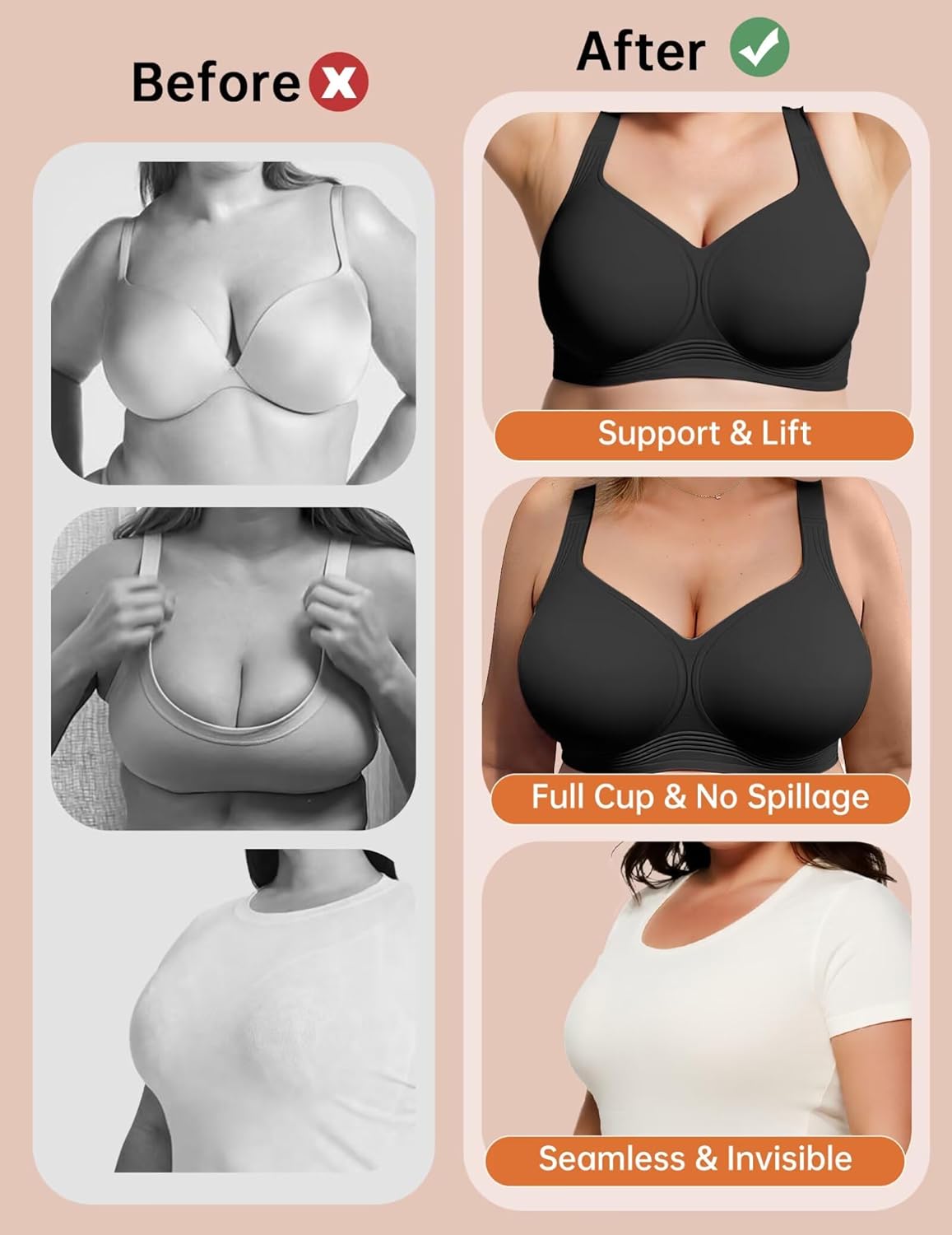 Detalle 2 de Vertvie Wirefree Gel Bra for Women (Plus Size) — Full Support, Back Coverage