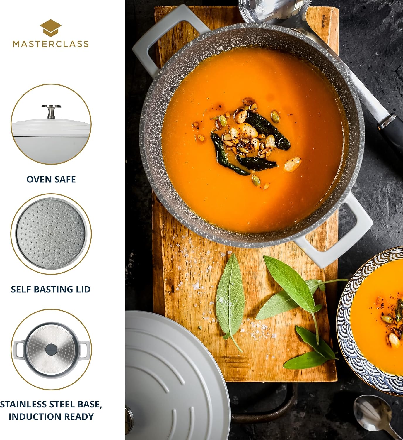 Detalle 2 de MasterClass 24 cm 4 Litre Cast Aluminium Casserole Dish with Self-Basting Lid
