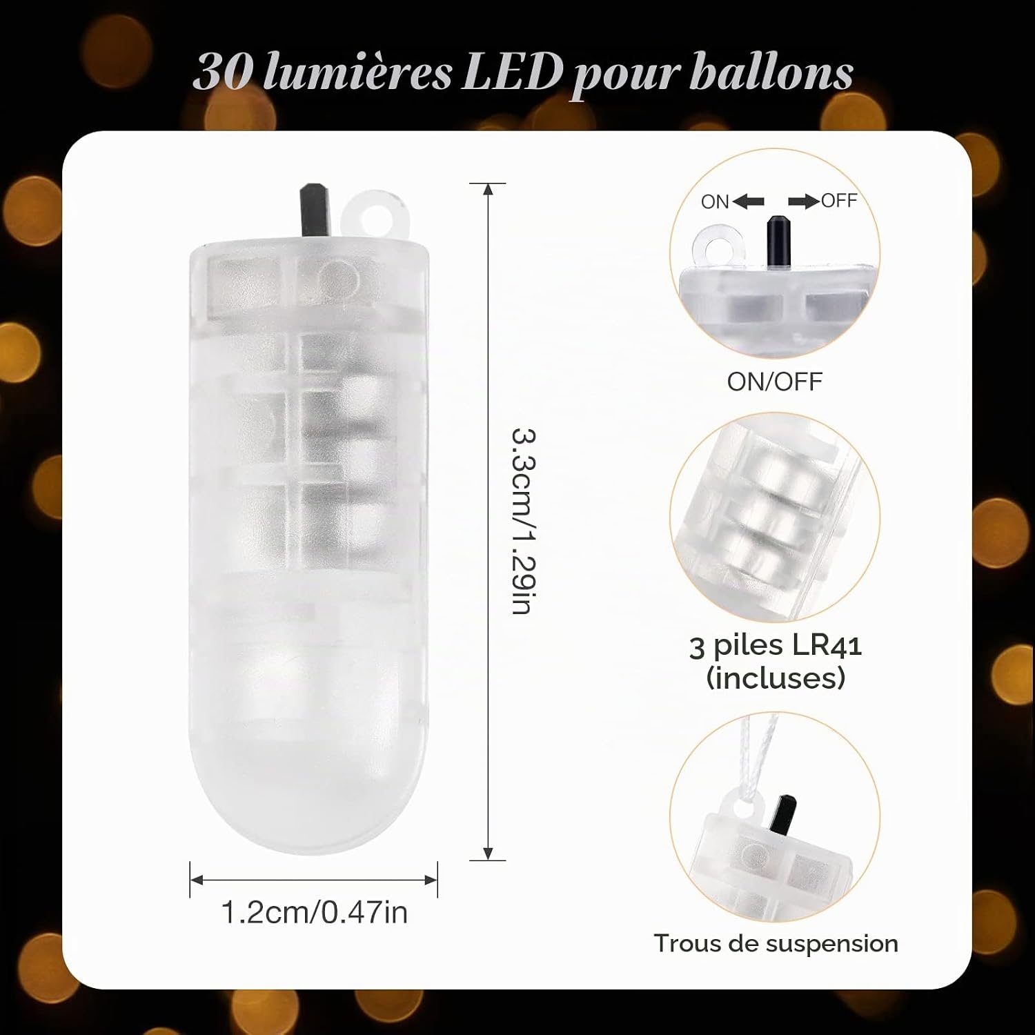 Detalle 2 de Yizhet mini-ledlampjes voor ballonnen, 30 stuks met kleurrijk licht en haakje
