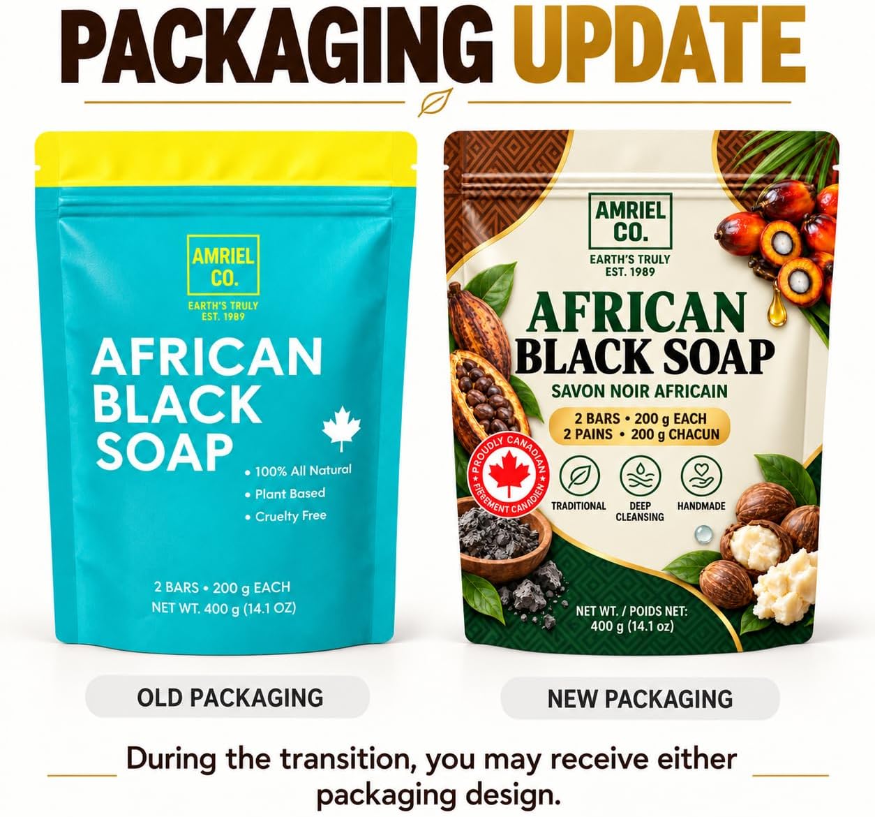 Detalle de Amriel Co African Black Soap, 2 x 200 g Plant-Based Bars