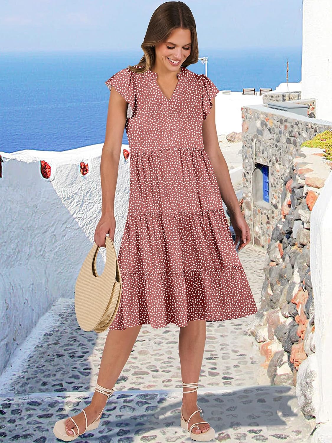 Detalle 2 de ANRABESS Womens Summer Dress V‑Neck Midi Sundress