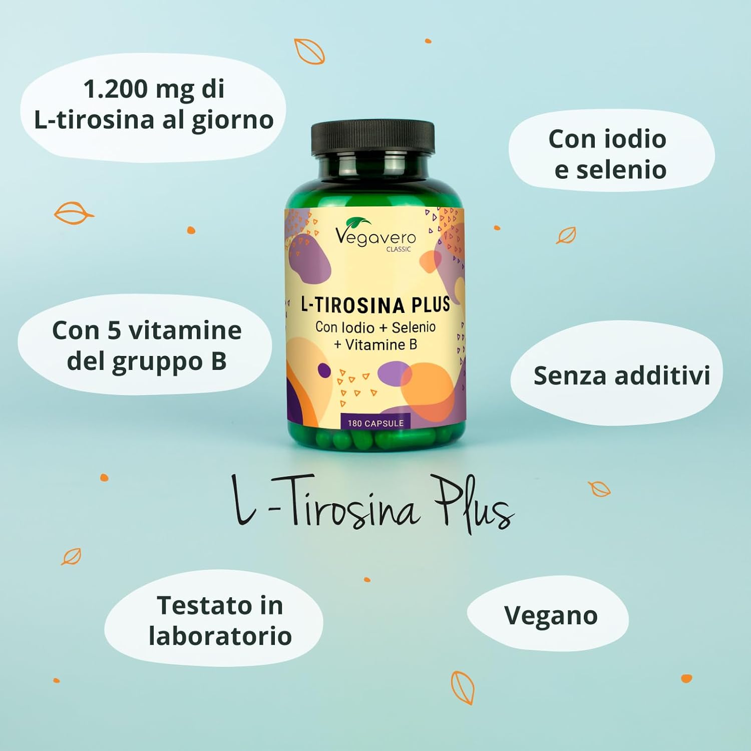 Thumbnail 1 de L-Tirosina Vegavero® 1200 mg con iodio, selenio e vitamine del gruppo B | 180 capsule vegane