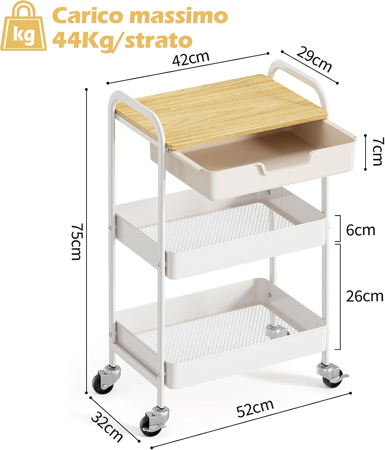 Thumbnail 6 de KINGRACK Carrello a 3 ripiani con cassetti beige