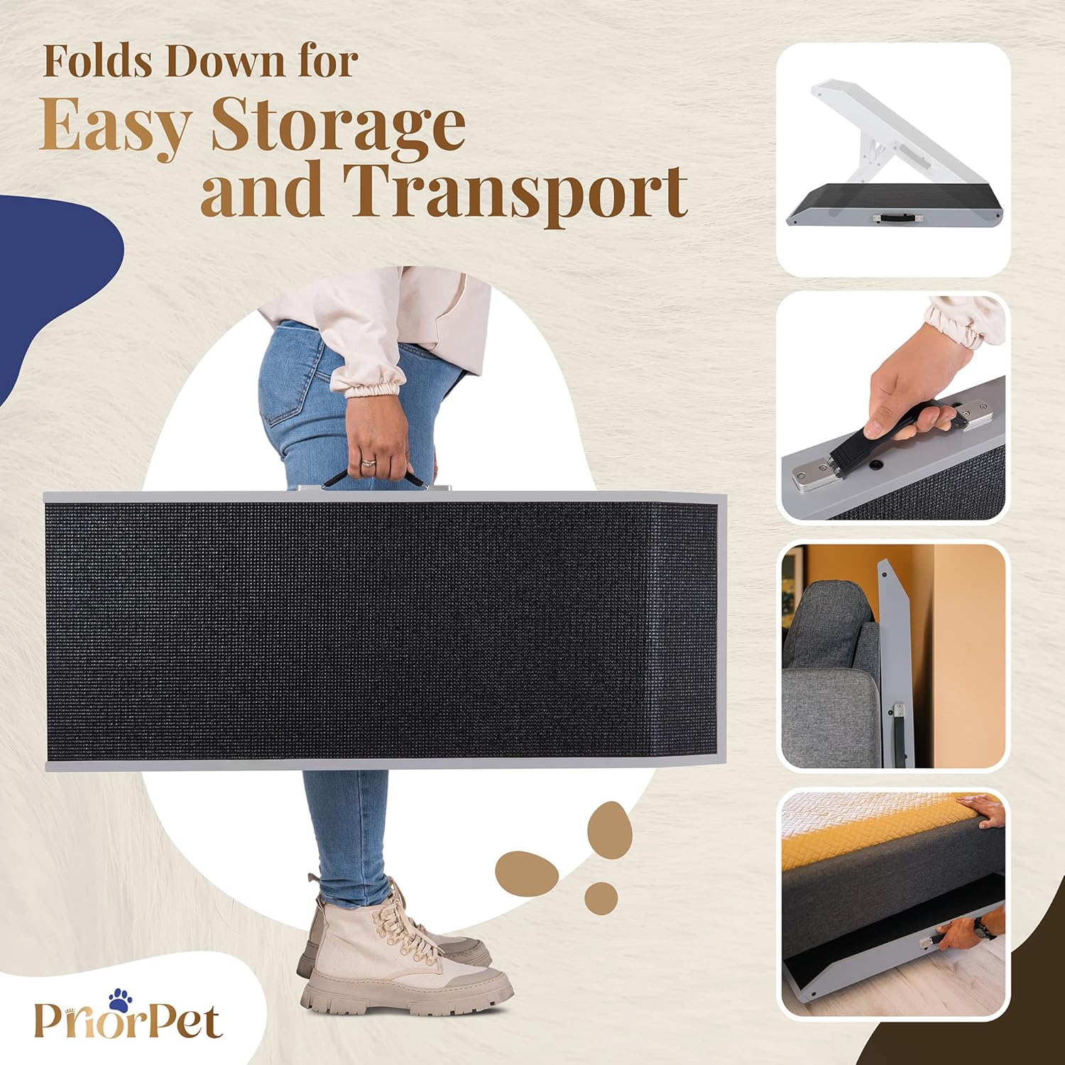 Thumbnail 2 de PRIORPET Birchwood Foldable Dog Ramp for Couch (7”–20” Adjustable)