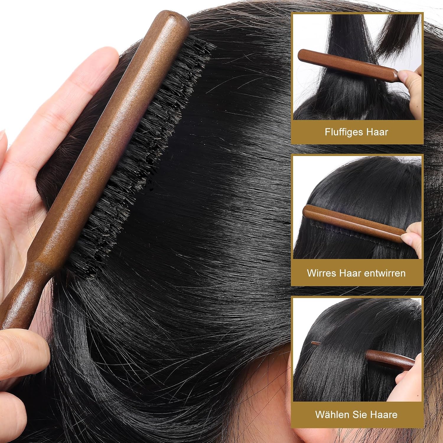 Detalle 2 de AISEELY Sleek Bun Bürste 2er Wildborste 💇