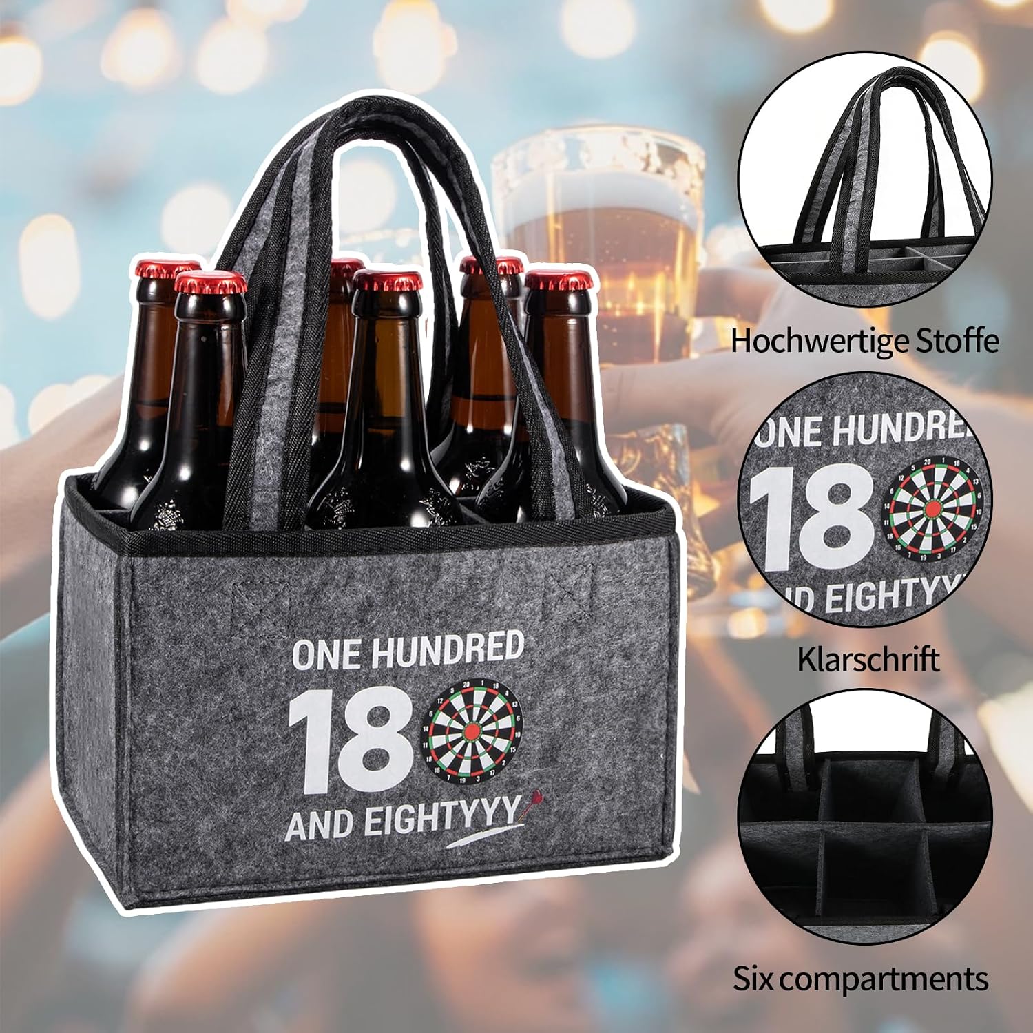 Detalle de KHstylehoo Dart-Geschenktasche aus Filz „ONE HUNDRED AND EIGHTYYY“ – Flaschenhandtasche für Dartfans
